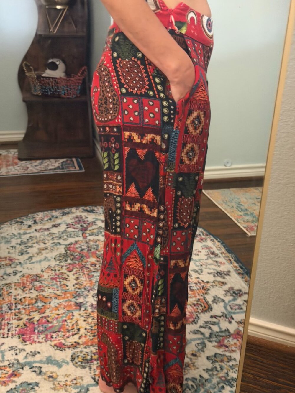 FARM Rio Mystic Red Mixed Print Wide Leg Pants Medium Boho Evil Eye - Picture 11 of 15